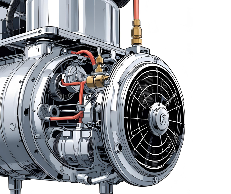 Image features the inside mechanisms of a compressor