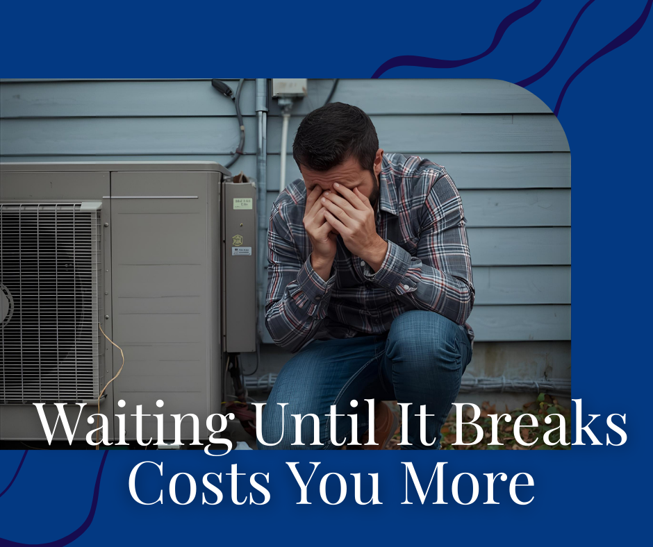A man kneels down crying next to a broken HVAC compressor